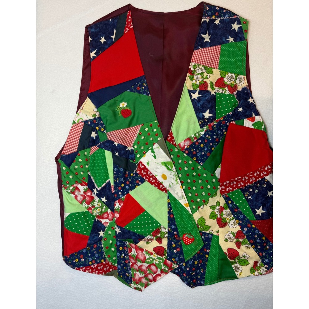 Handmade Strawberry patchwork vest. Grandmacore Cottagecore Americana